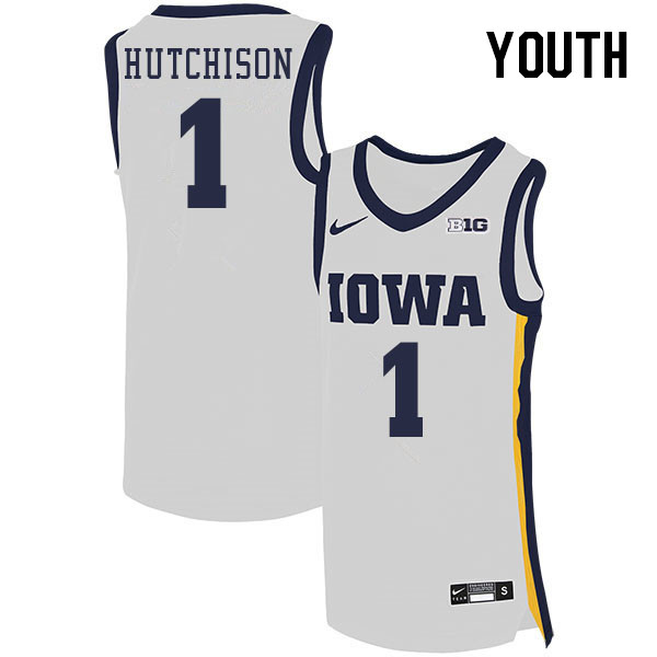 Youth #1 Spencer Hutchison Iowa Hawkeyes College Basketball Jerseys Stitched Sale-White